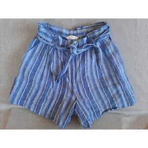 H&M Womens Small Stripe Drawstring Outdoor Lightweight Short Linen Viscose Blend